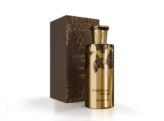 Mashaer Mirage Eau de Parfum bottle and packaging displayed with elegant design.