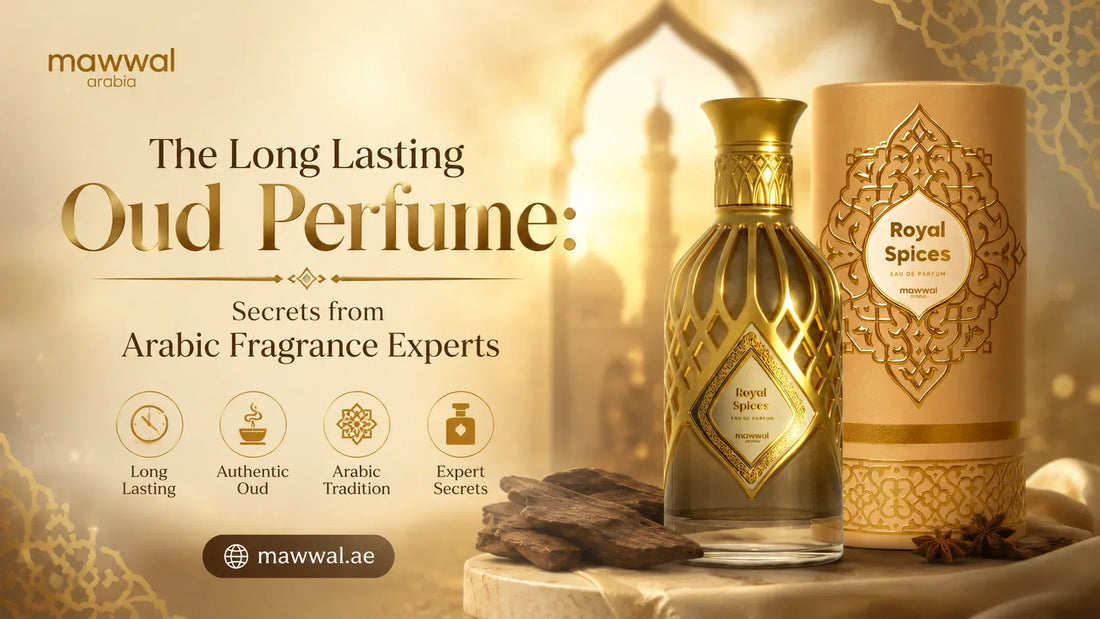 Long-lasting oud perfume by Mawwal Arabia featuring Royal Spices Eau de Parfum with authentic Arabic fragrance and premium luxury packaging