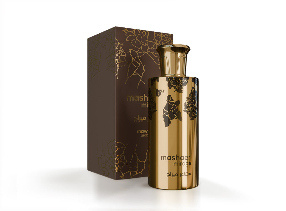 Mashaer Mirage Eau de Parfum bottle and packaging displayed with elegant design.