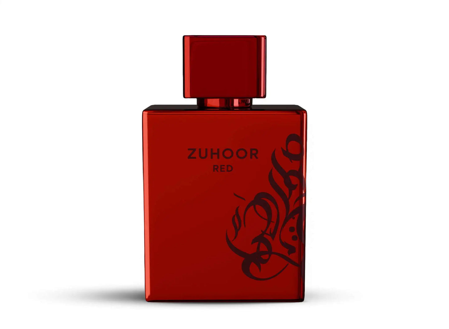 Zuhoor Red Eau de Parfum bottle featuring a sleek red design with elegant branding.