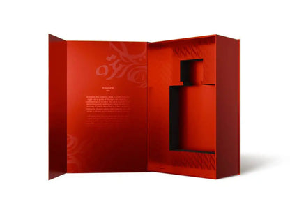 Zuhoor Red Eau de Parfum bottle featuring a sleek red design with elegant branding.
